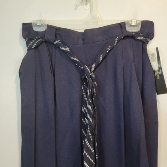 Vintage Requirements Dead Stock Tie Waist Midi Skirt Navy Blue - Picture 4 of 9